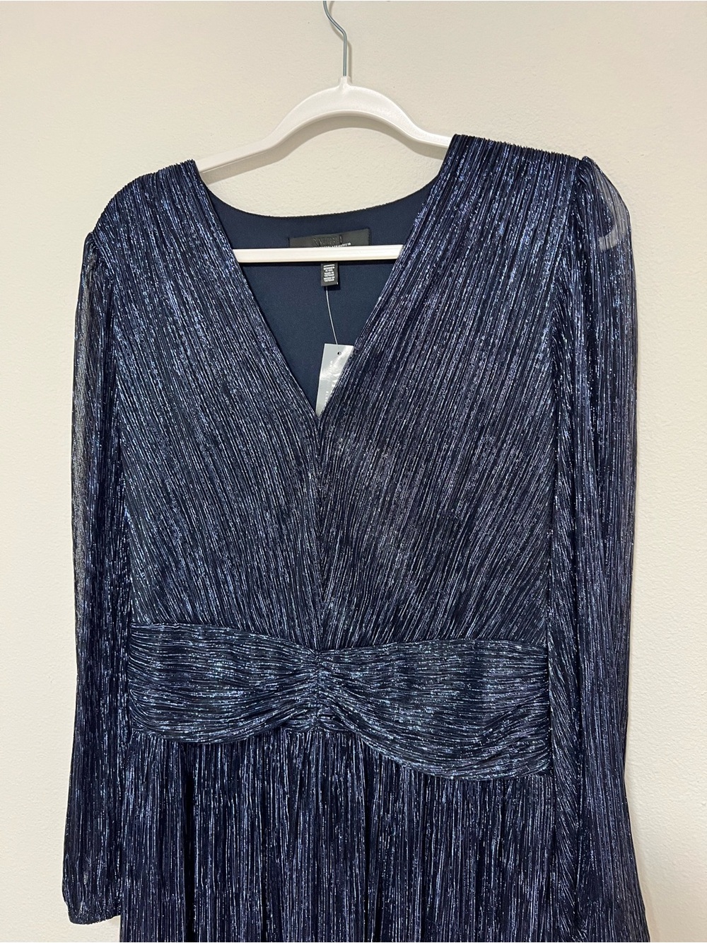 WHBM Shimmery Navy Blue Long Sleeve Dress - Picture 4 of 11